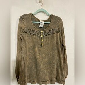 Vocal NWOT tunic tie, die acid washed Sz L 100% cotton boho hobo festival